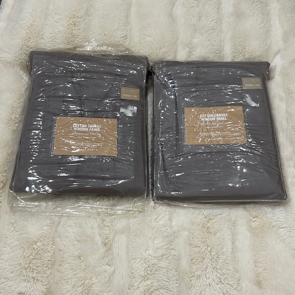 West Elm Cotton Canvas Curtain Panels Set of ( 2 ) 48x108 in Gray